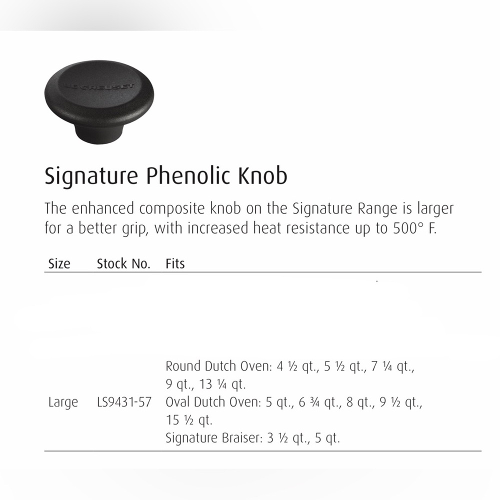 Le Creuset Large Phenolic/Bakelite Replacement Signature Knob - black